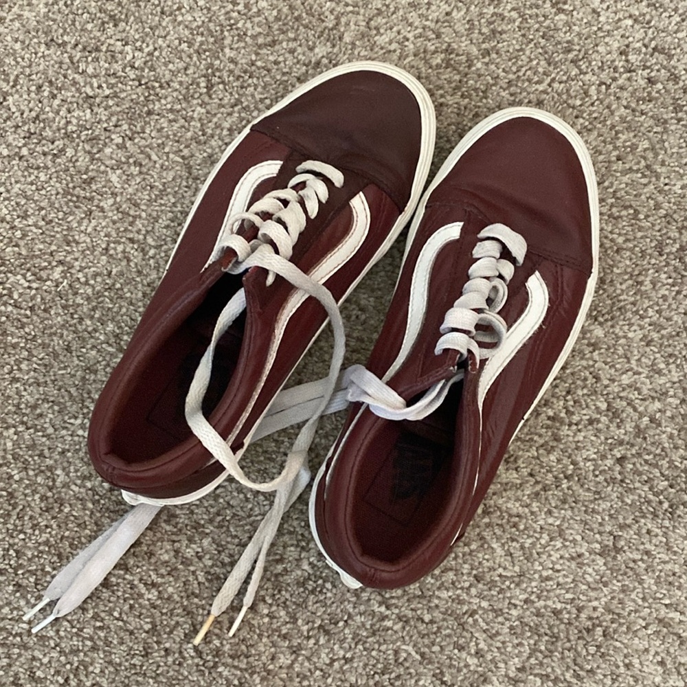 Burgundy Leather Platform Vans